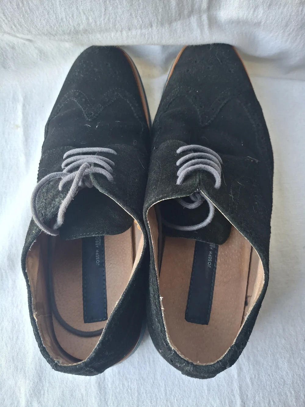 Joseph Abboud Black Suede Wingtip Derbys with Tan Sole Edge